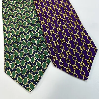 Brooks Brothers Makers Lot (2) Mens Silk Neck Ties Horse Equestrian Purple Green • $19.85