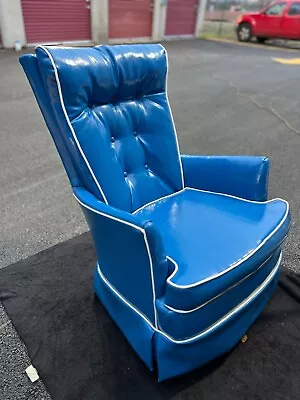 Mid Century Modern Blue Vinyl Kroehler Swivel Rocking Chair • $450