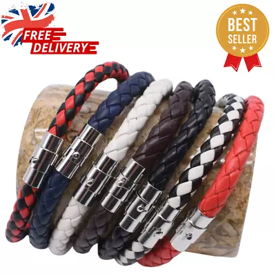 Mens Leather Bracelet Woven Colourful Braided Adjustable Red Blue White Brown • £4.49