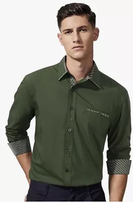 Hindern Size L 17 Army Green Mens Button Down  Long Sleeve Shirt • $26.79