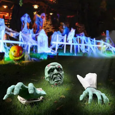 3PCS Halloween Fake Skeleton Head Hands Set Haunted House Prop Garden Decor • £10.95