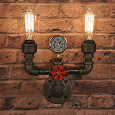 Industrial Iron Water Pipe Wall Light Steampunk Sconce Light Fixture With Valve • $59.99