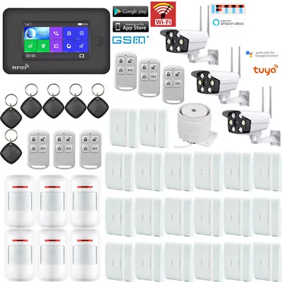 R44 Tuya WiFi GSM APP GPRS Wireless Home Security Alarm System+3 Outdoor Camera • $312.54