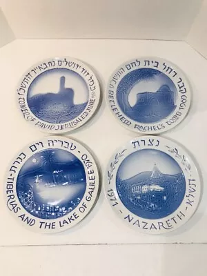 $39.99 • Buy Set Of 4 Vintage Naaman Israel Blue/White Porcelain Plates - Bethlehem, Nazareth