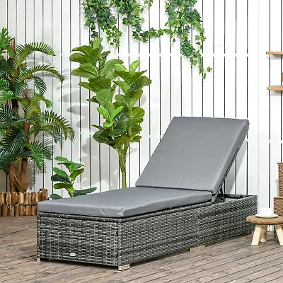 Garden Rattan Recliner Lounger Furniture Sun Lounger Recliner Bed Chair Grey • £129.99