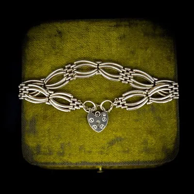 Vintage Heart Padlock Fancy 9ct Yellow Gold Gate Bracelet • £460