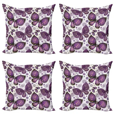 Natural Pillow Cushion Set Of 4 Butterflies With Paisley • £22.99