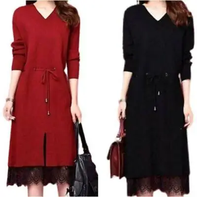 $21.56 • Buy Plus Size Women V Neck Long Sleeve Maxi Dress Ladies Casual Loose Party Dresses
