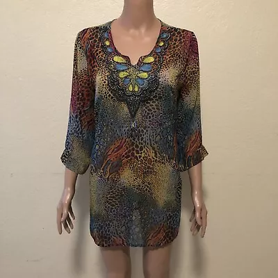 La Moda Clothing Women’s Size S/M Sheer Casual Dress Multicolored Beachwear • $23