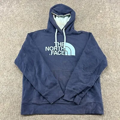 North Face Sweater Mens Large Blue Graphic Hoodie Pullover Cotton Half Dome Logo • $9.95