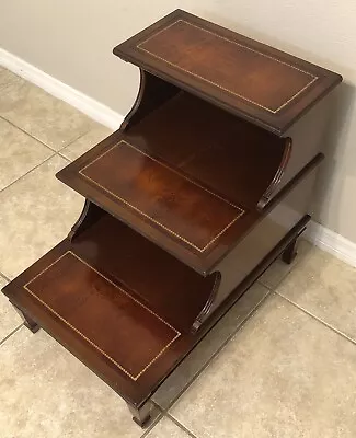 Rare Leather Library Steps VTG Side Table English Regency Furniture Wood Stairs • $299.99