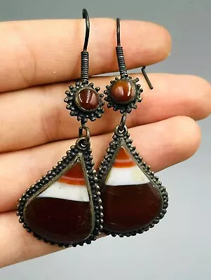 Antique Old Middle Eastern Silver Earring With Carnelian • $100