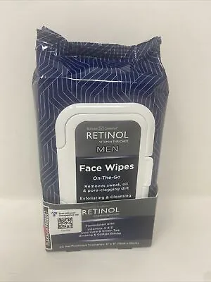 Retinol Men Face Wipes 60 Pre-Moistened Facial On-The-Go Towelettes 6”x8” • $11.99