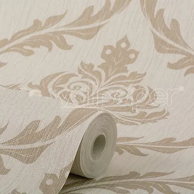 Wallpaper Debona - Luxury Glittered Elegant Crystal Damask - Ivory & Gold - 9030 • £14.69