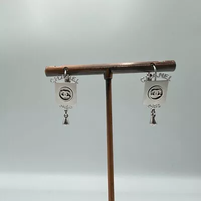 Genuine Chanel Earrings Rare 00C Teardrop Coco Mark Silver Japan 313 200 • $450