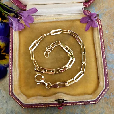 Women's Yellow Gold Plated 4mm Paper Clip Long Link Bracelet 7-8 Inch • £34