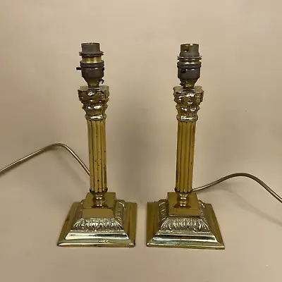 Pair Of Antique Metal Gold Brass Lamp Light Bedside Table Ornate Column Base • $118.12