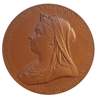 1897 BRITISH UK QUEEN VICTORIA 60 YEARS JUBILEE BRONZE MEDAL IN CASE 56mm UNC! • $82.60