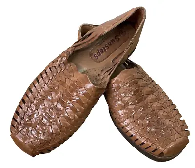 Sunsteps Hand Woven Brown Leather Sandle Shoes Size 9.5 • £39.95