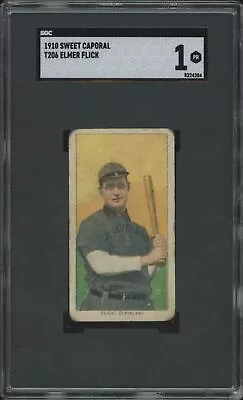 1909 T206 Elmer Flick Poor Hof Sgc 1 Baseball Cleveland Naps • $300