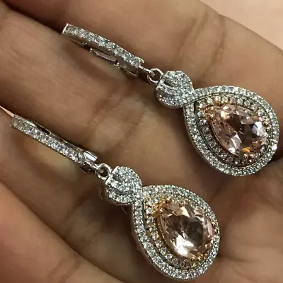 Diamonique And Simulated Morganite Earrings Sterling Pre-owned Jewelry • $5.50