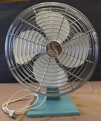 Vintage Teal Superior Electric Single Speed Oscillating Table Fan 14  Model 1074 • $49.99