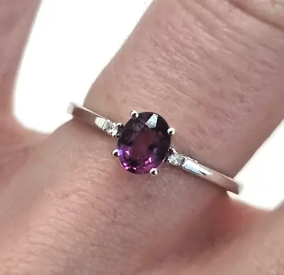 9ct White Gold Ring Purple Tourmaline &  Diamonds UK Ring Size O 1/2 • $201.48