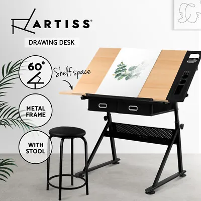 $166.95 • Buy Artiss Drawing Desk Stool Set Drafting Table Art Desks Adjustable Tilt Drawers