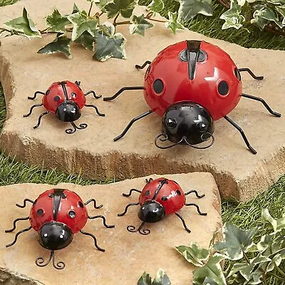 Set Of 4 Metal Bugs Ladybugs Wall Ground Fence Garden Outdoor Art Decor Ladybug • $11.99