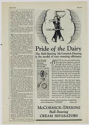 1929 International Harvester Ad: McCormick Deering Cream Separators - Six Sizes • $17.76