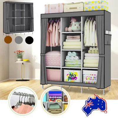 $39.99 • Buy Large Portable Clothes Closet Canvas Wardrobe Storage Organizer With Shelves AU