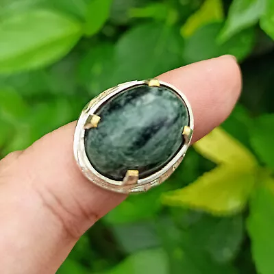 Vintage Biker Ring Green Agate Aceh 6 Rare Antique Gemstone  • $49