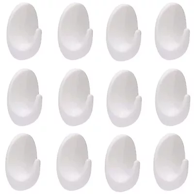 £2.90 • Buy 12 X Self Adhesive Hooks Wall Hanger Multi Purpose Sticky Coat Key Bathroom