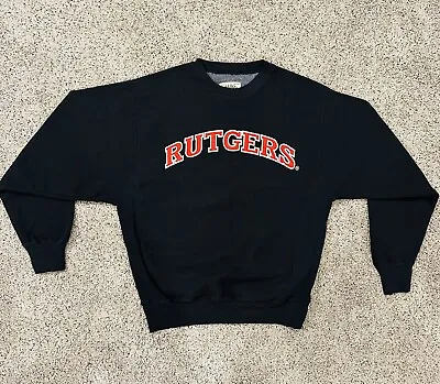 RUTGERS Sweater Adult Medium Black Reverse Weave Crewneck Sweatshirt Vintage • $44.97