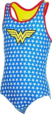 Zoggs Girls Wonderwoman Action Back Swimsuit Age 3-4 Open Back Wonder Woman • £7.97