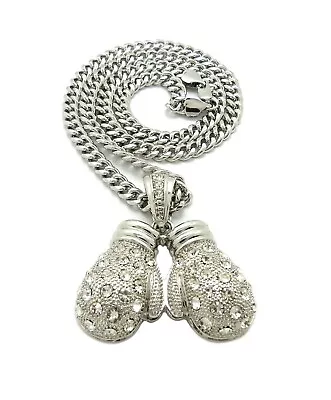 Iced Hip Hop Boxing Gloves Pendant 6mm/24 30  Cuban Chain Necklace RC4119 • $17.05