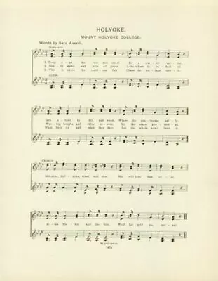 MOUNT HOLYOKE COLLEGE Antique Song Sheet C1906  Holyoke  • $19.99