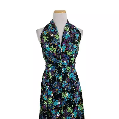 Vintage Hawaiian Bark Cloth Floral Halter Long Dress Psychedelic No Tags Fits M • $68.99