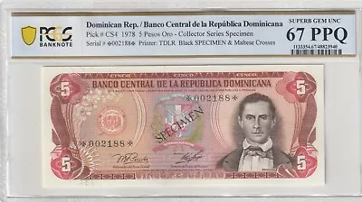 Dominican Republic 1978 5 Pesos Specimen PCGS Banknote Certified UNC 67 PPQ CS4 • $99.99