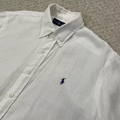 Mens Ralph Lauren Linen Shirt Short Sleeve White Large  • £34.99