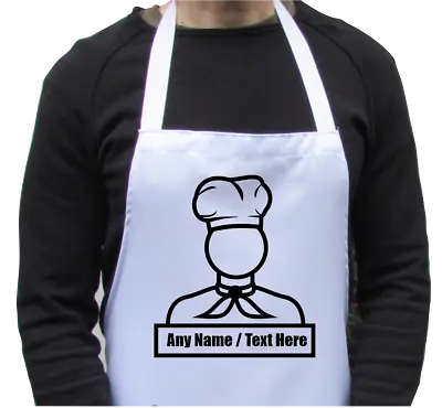 Personalised Apron Chef Silhouette Print White Adults Fun Kitchen Gift • £10.99