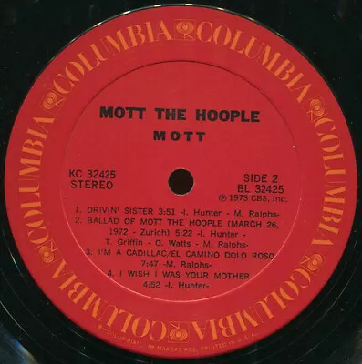 Mott The Hoople - Mott - Columbia - KC 32425 - LP Album Pit 953225862 • $3