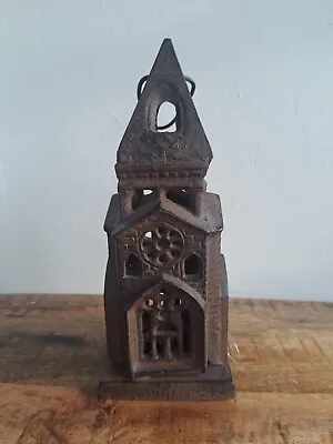 £67.97 • Buy VTG Cathedral Church Tower Cast Iron Candle Holder Hanging Lantern 10”