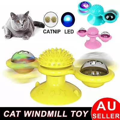 BEST Cat Toys Cat Windmill Toys With Flashing Lights Catnip Ball Fidget Spinner • $18.99