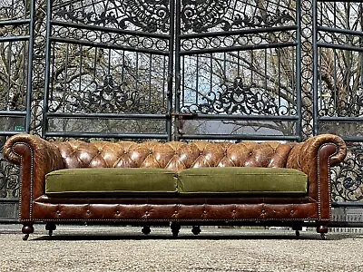 Vintage Rustic Tufted Leather Chesterfield Sofa • $5850