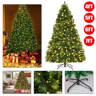 4/5/6/7ft Artificial Green Christmas Tree & Lights Holiday Festival Xmas Decora • $9.99