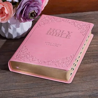 KJV Holy Bible Giant Print Full-size Faux Leather Red Letter Edition Pink 15D • $98