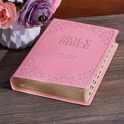 KJV Holy Bible Giant Print Full-size Faux Leather Red Letter Edition Pink • $86