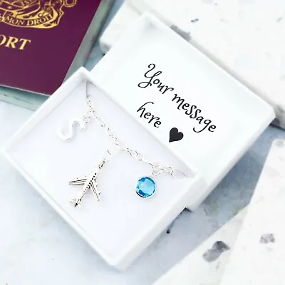 Aeroplane Bracelet Personalised Jewellery Travel Gifts Safe Travels Emigrate • £8.49