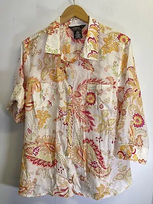 George  Mark Eisen Women’s Blouse Size XL 16/18 Top Floral Print 3/4 Sleeves • $9